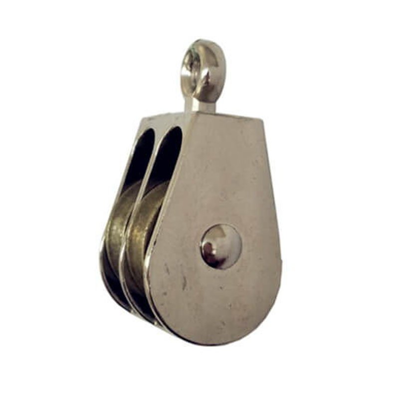 Zinc Alloy Mini Pulley-Double Sheave with Fixed Eye