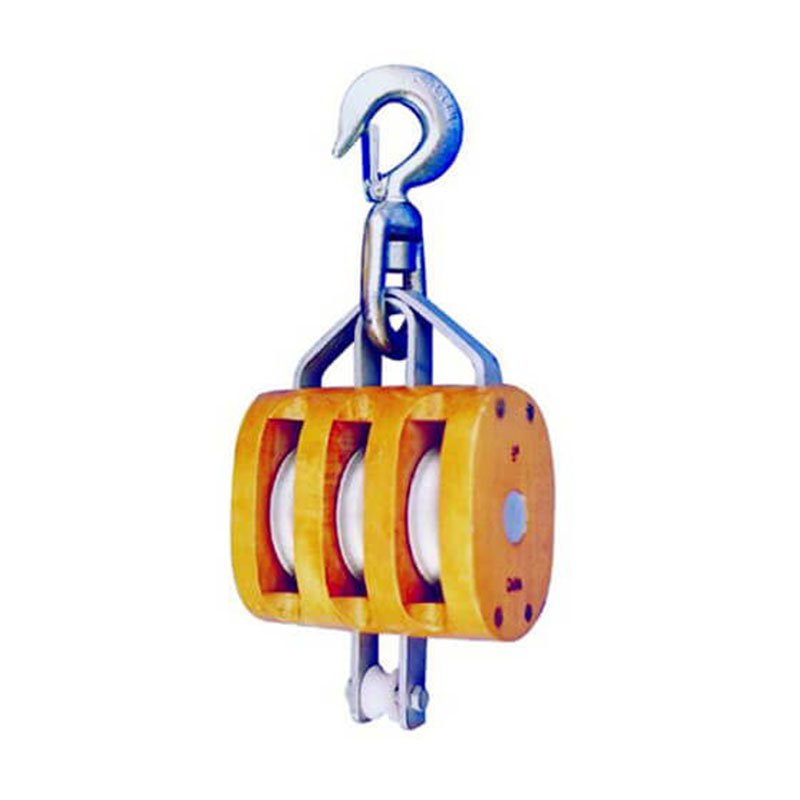 US Type Regular Wood Block Triple Sheave with Swivel Hook
